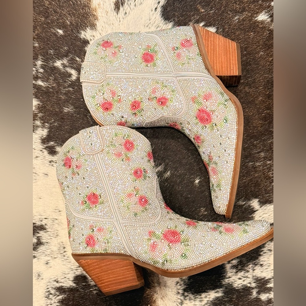 Sparkling Rhinestone Embellished Ankle Booties